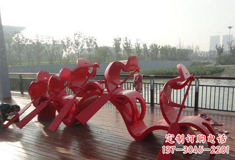 不锈钢抽象划船人物雕塑