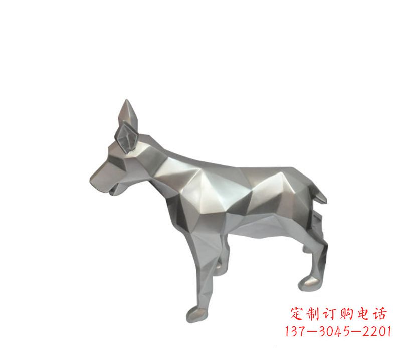 不锈钢抽象几何狗雕塑