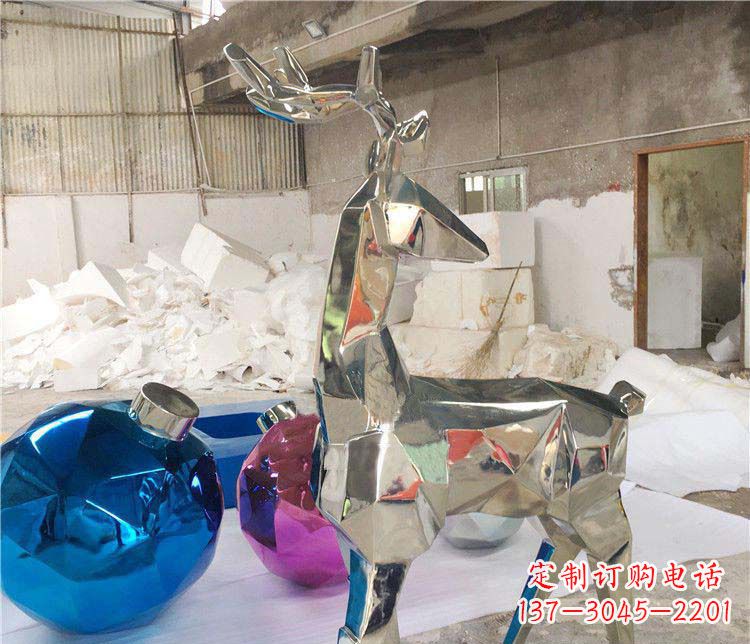 不锈钢抽象几何梅花鹿雕塑