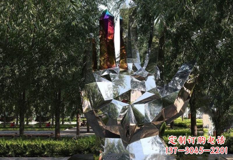 不锈钢抽象几何手掌雕塑