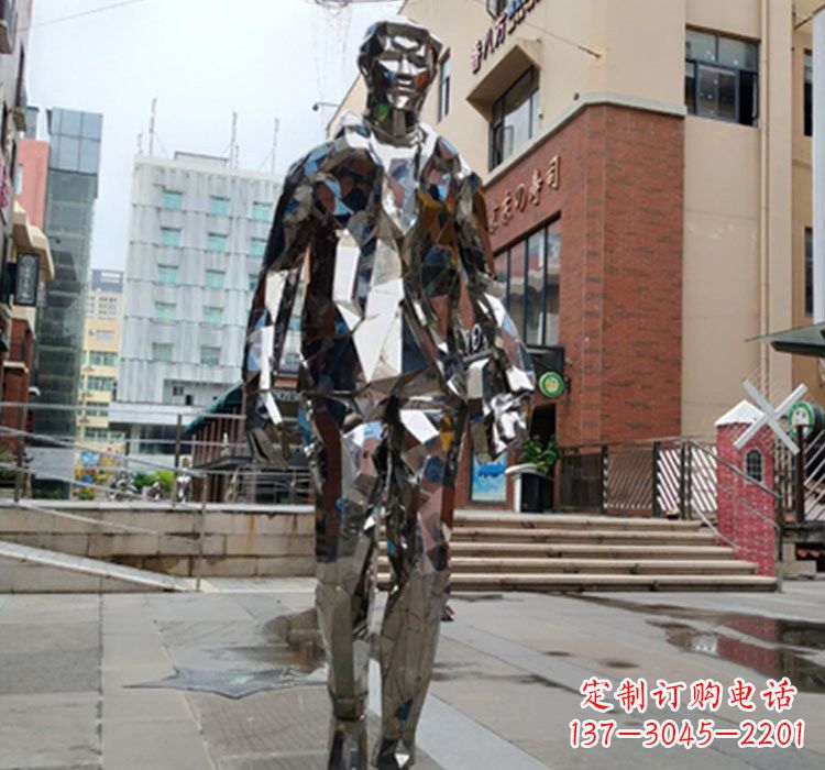 不锈钢抽象镜面几何人物雕塑
