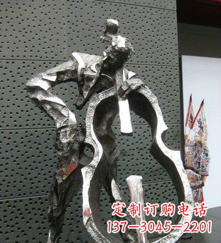 不锈钢抽象拉大提琴人物雕塑