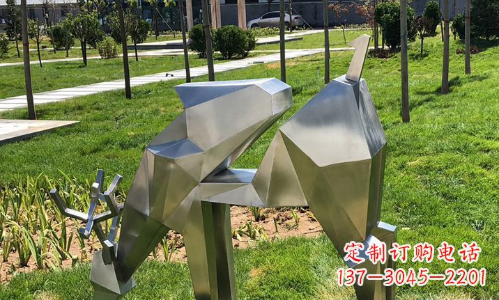 不锈钢抽象鹿园林景观雕塑