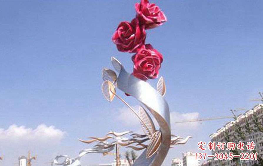不锈钢抽象玫瑰花景观雕塑