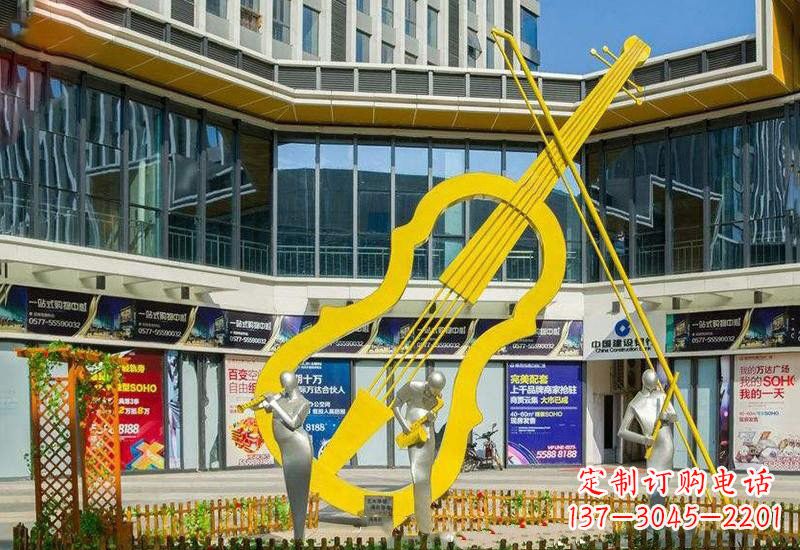 不锈钢抽象喷漆大提琴雕塑