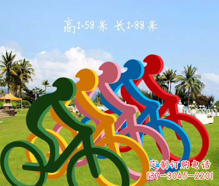 不锈钢抽象骑单车雕塑1