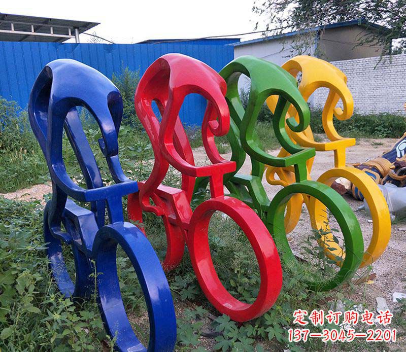 不锈钢抽象骑单车公园摆件