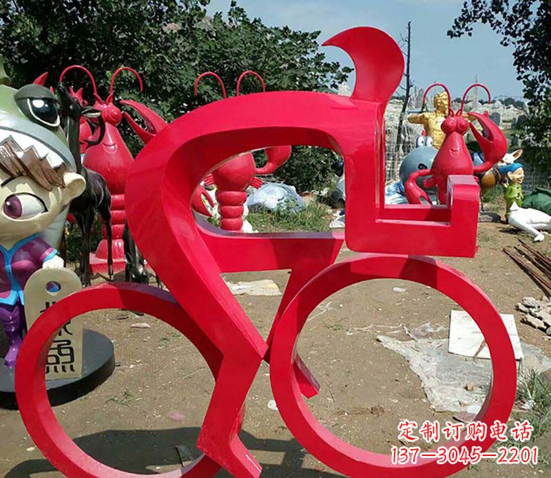 不锈钢抽象骑单车校园景观摆件