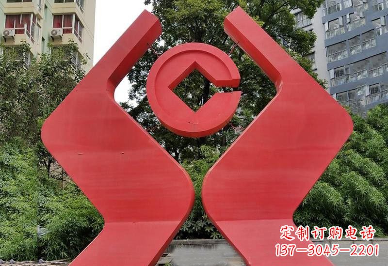 不锈钢抽象手捧铜钱雕塑