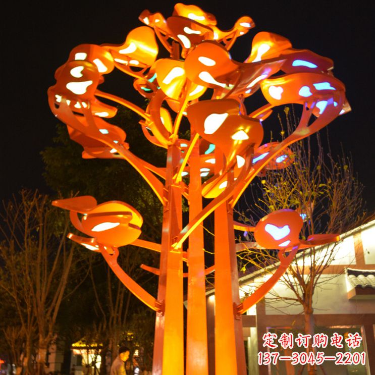 不锈钢抽象树夜景灯光雕塑