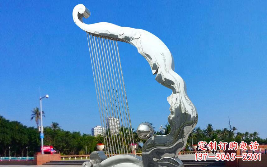不锈钢抽象竖琴广场雕塑
