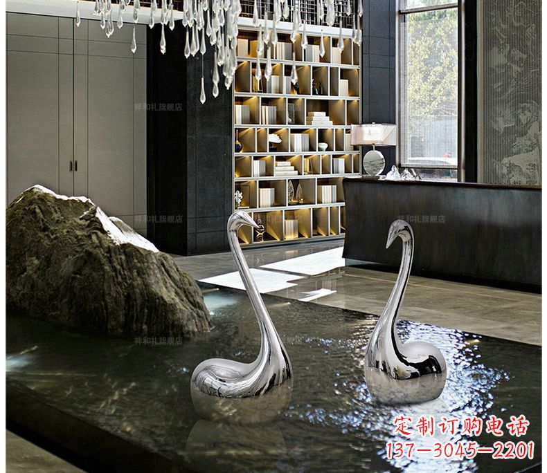 不锈钢抽象天鹅摆件雕塑