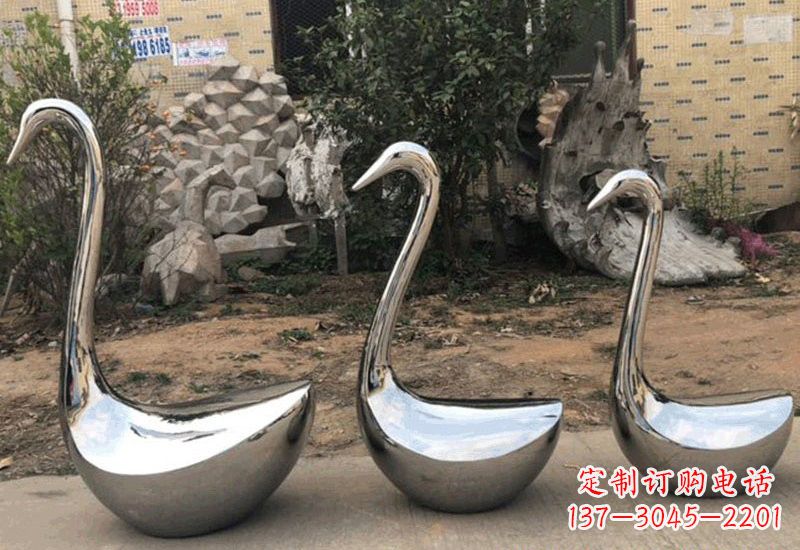 不锈钢抽象天鹅座椅雕塑