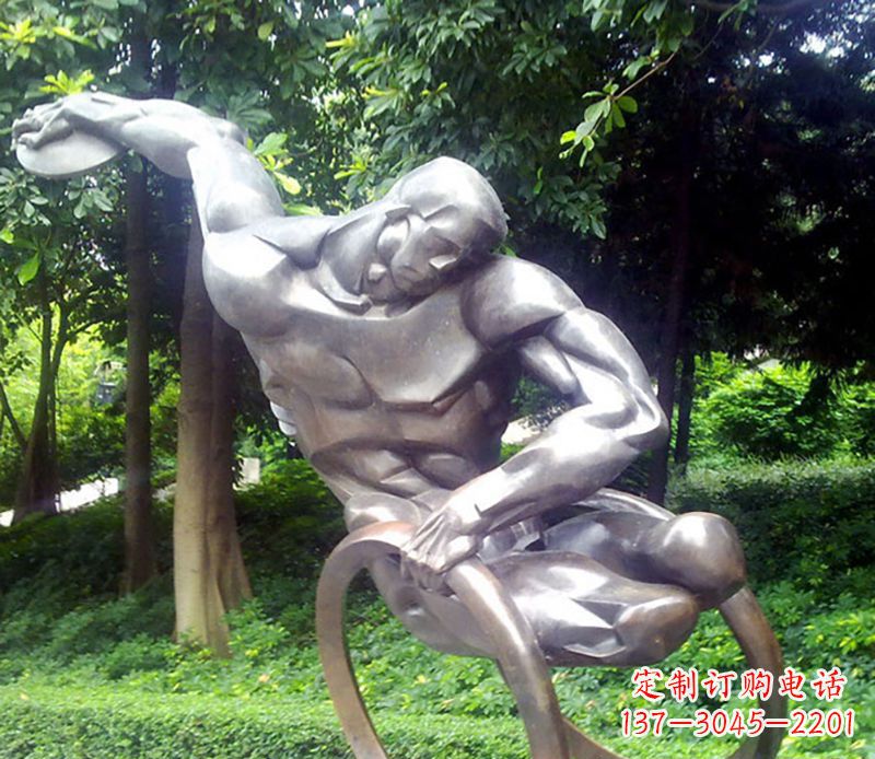 不锈钢抽象投铁饼人物雕塑