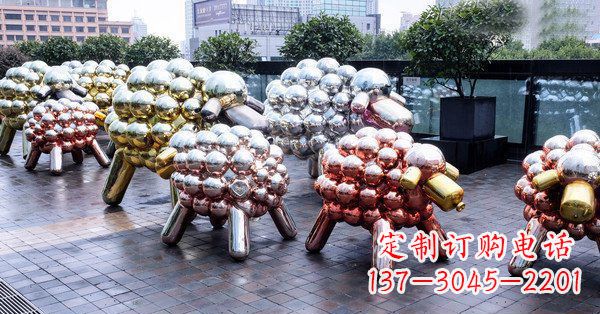 不锈钢抽象小羊肖恩动物广场雕塑