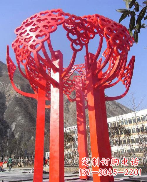 不锈钢抽象心形树叶大树雕塑
