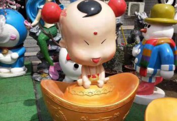 玻璃钢元宝娃娃雕塑招财进宝