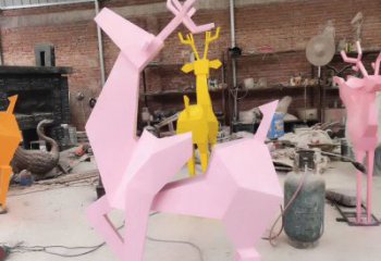 不锈钢彩绘小鹿雕塑美丽的艺术品