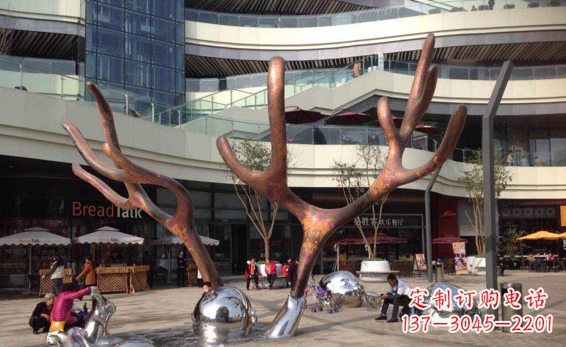 不锈钢抽象枝丫步行街景观雕塑