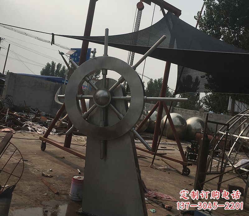 不锈钢船舵景观雕塑 (2)