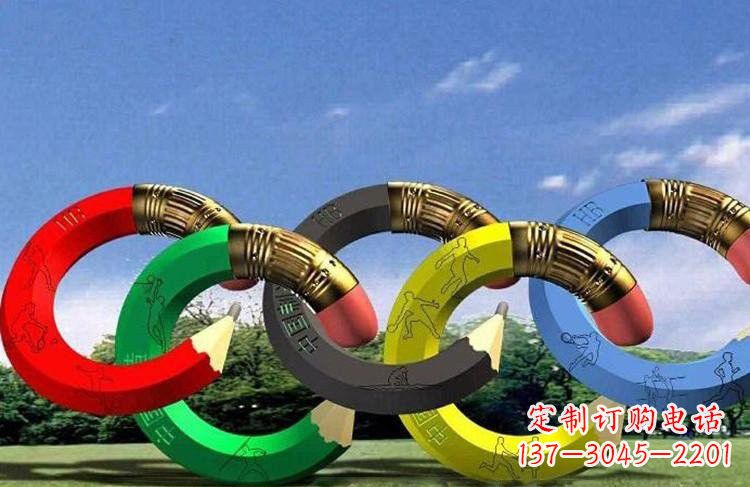 不锈钢创意彩色铅笔五环雕塑