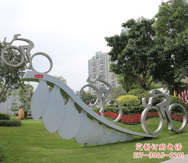 不锈钢创意赛车抽象人物雕塑