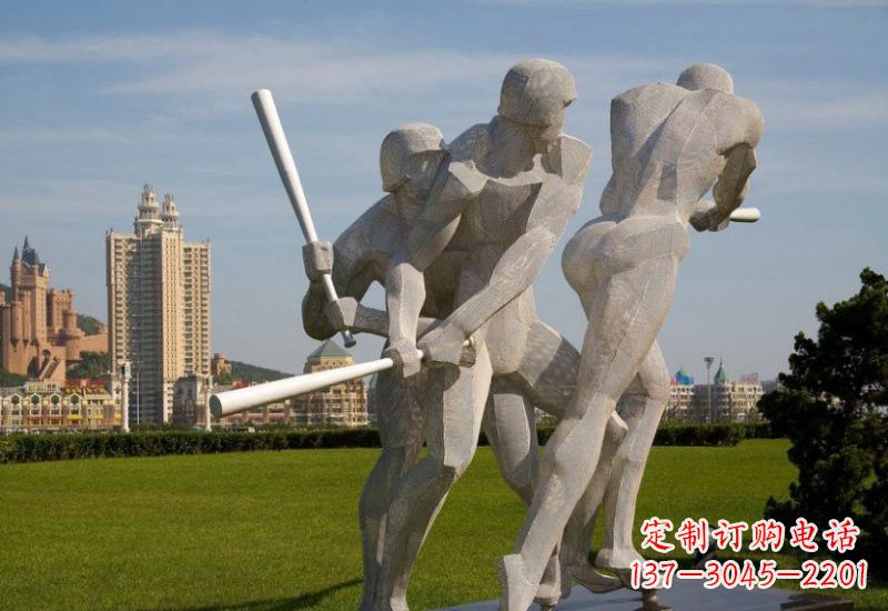 不锈钢打棒球人物雕塑2