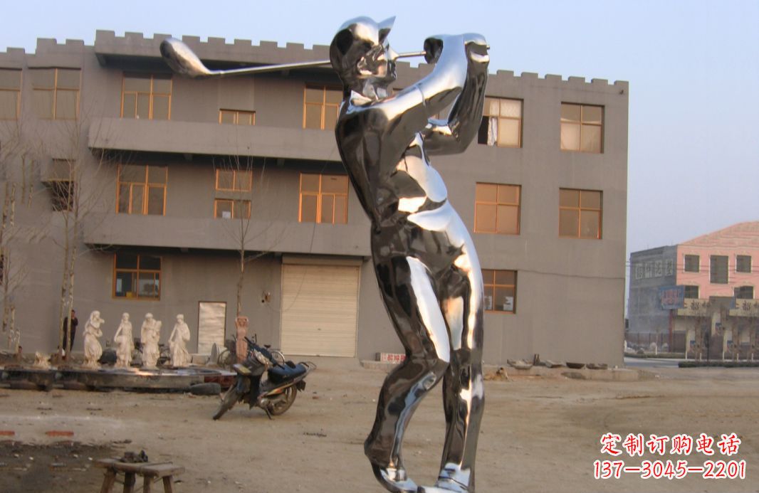 不锈钢打高尔夫球广场雕塑
