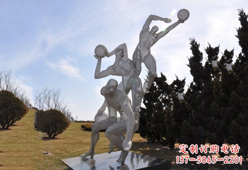 不锈钢打篮球抽象人物雕塑