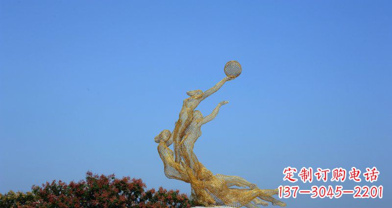 不锈钢打篮球的女孩公园景观雕塑