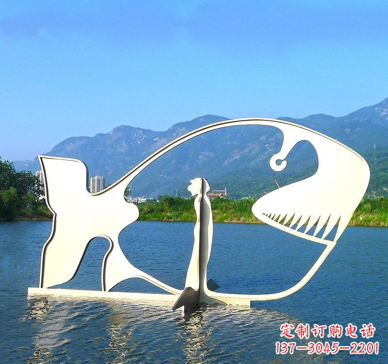 不锈钢大型抽象鲸鱼雕塑