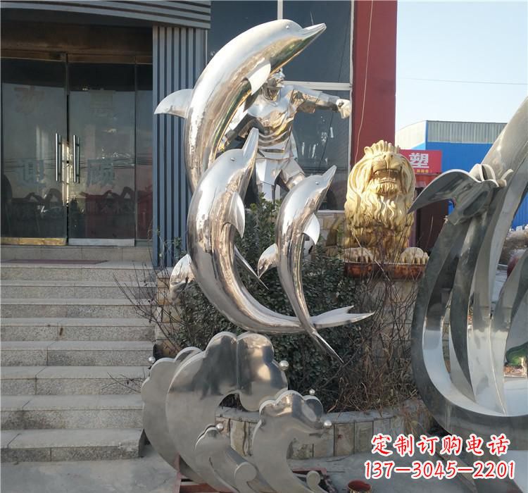 不锈钢动物海豚雕塑