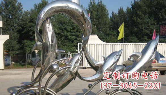 不锈钢动物海豚雕塑 (2)