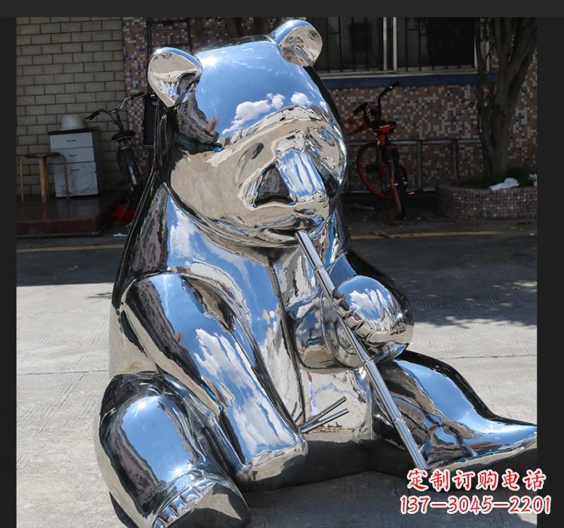 不锈钢动物镜面熊雕塑