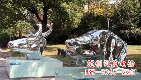 不锈钢动物十二生肖头象雕塑