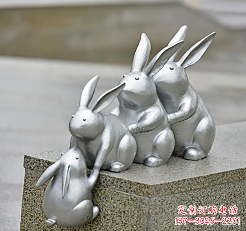 不锈钢动物园林兔雕塑