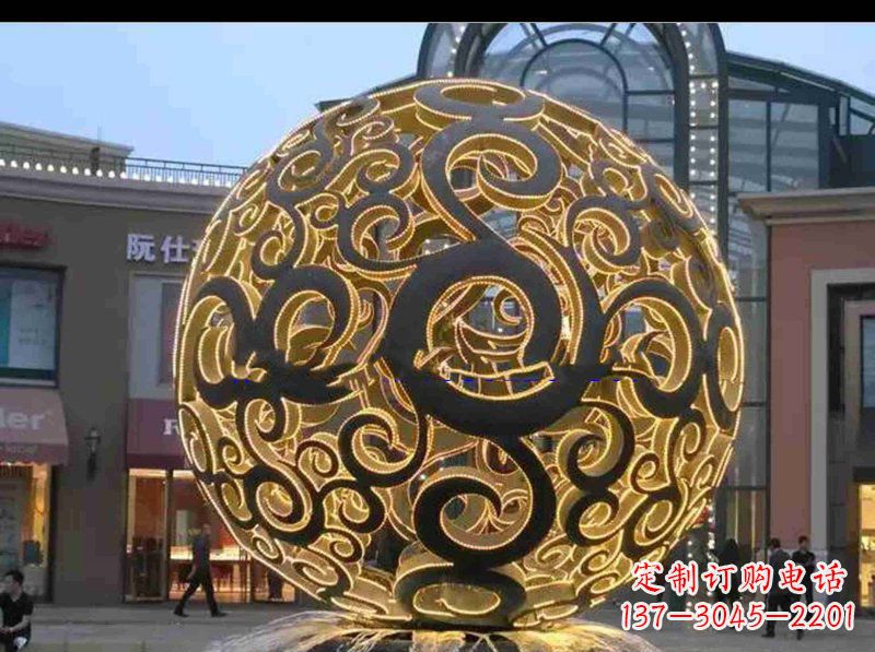 不锈钢发光镂空球广场酒店门口景观雕塑