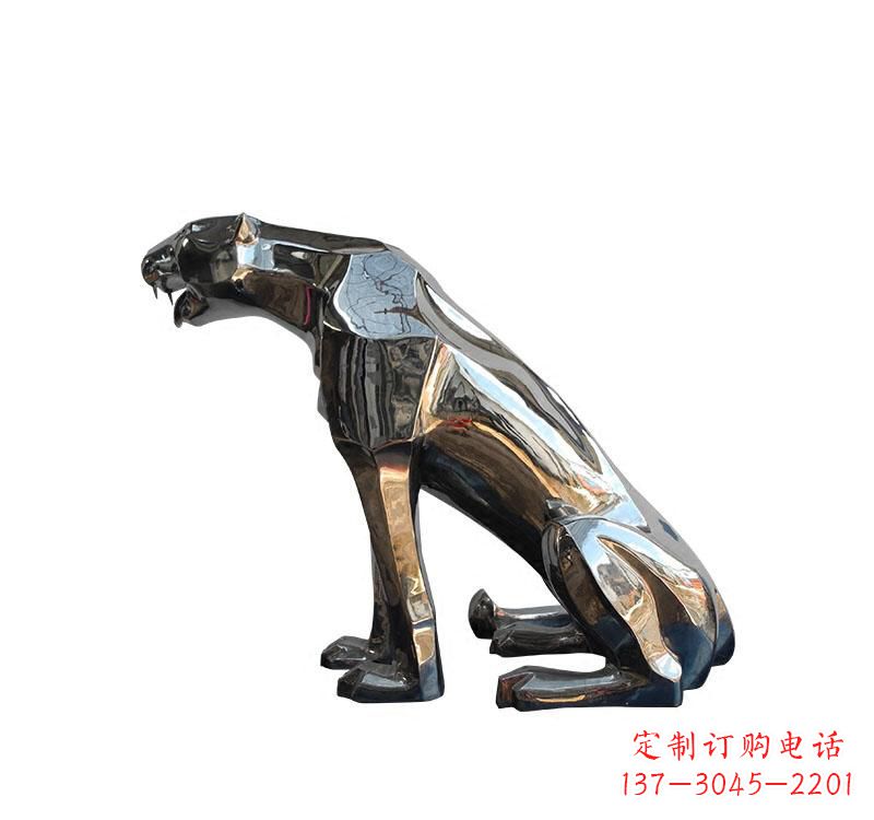 不锈钢仿真动物豹雕塑
