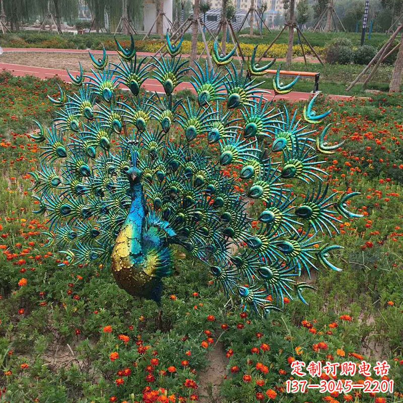 不锈钢仿真孔雀雕塑-公园草坪动物雕塑摆件