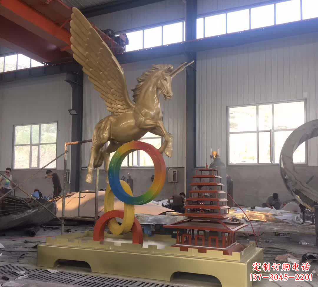 不锈钢飞马踩圆圈雕塑