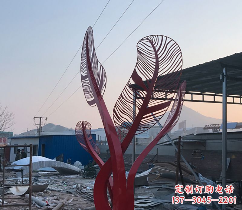 不锈钢枫叶羽毛雕塑
