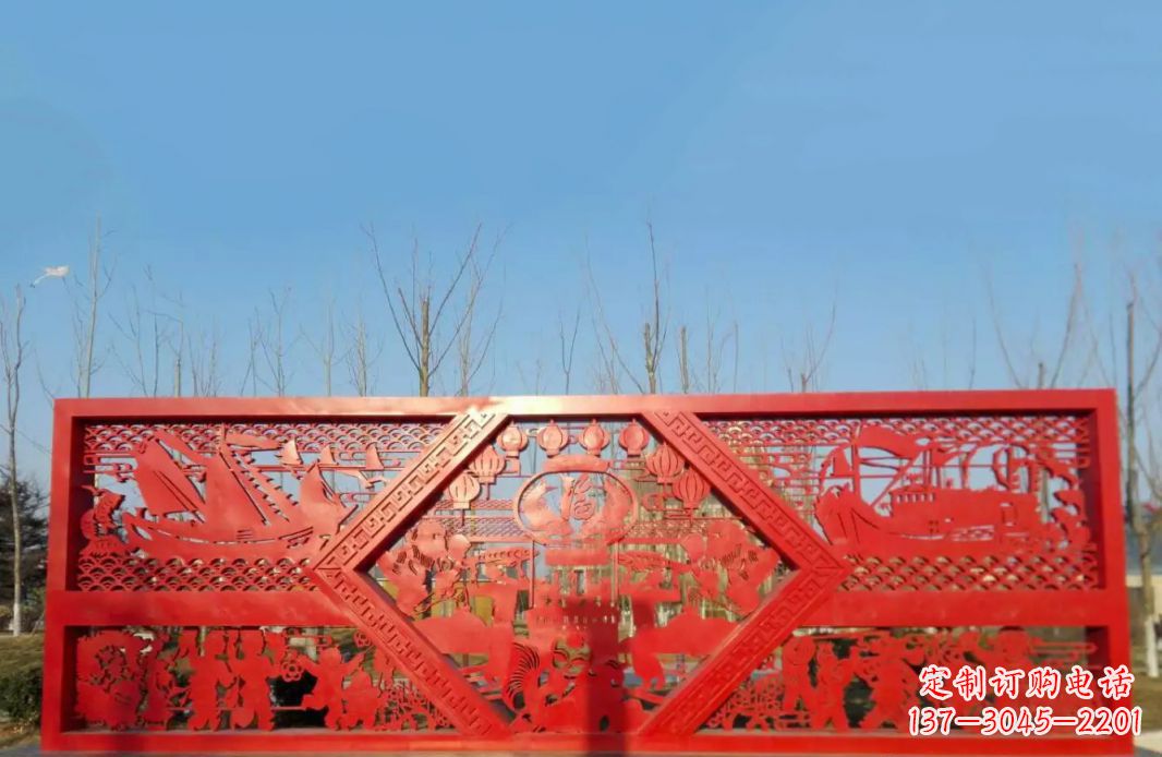 不锈钢福字剪纸广场景观雕塑