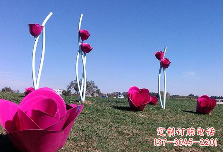 不锈钢公园彩色玫瑰花雕塑