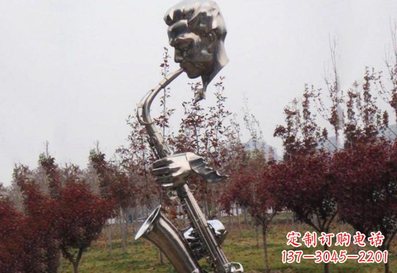 不锈钢公园抽象吹萨克斯人物雕塑