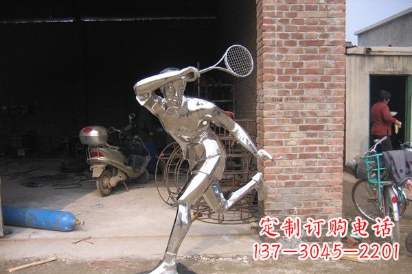 不锈钢公园抽象打羽毛球人物雕塑