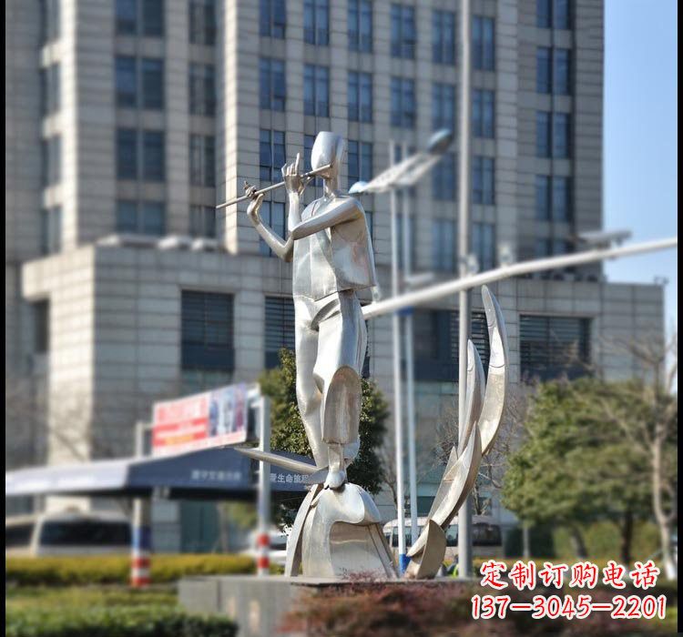 不锈钢公园抽象吹笛子人物雕塑