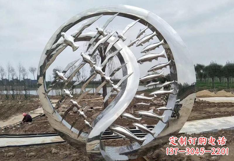 不锈钢公园抽象飞鸟与鱼雕塑