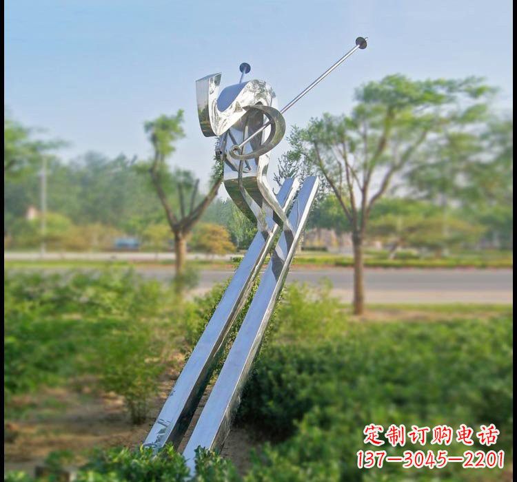 不锈钢公园抽象滑雪人物雕塑