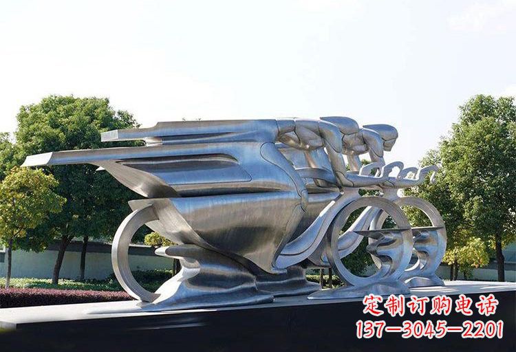 不锈钢公园抽象骑自行车人物雕塑