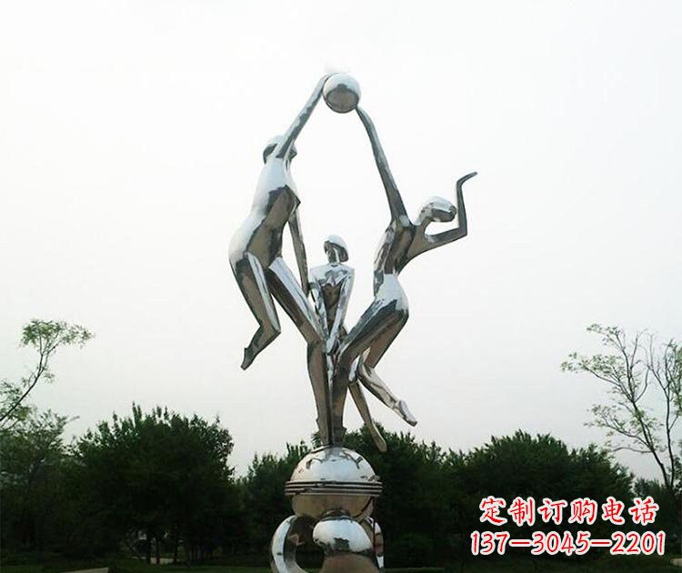 不锈钢公园打排球的女孩雕塑